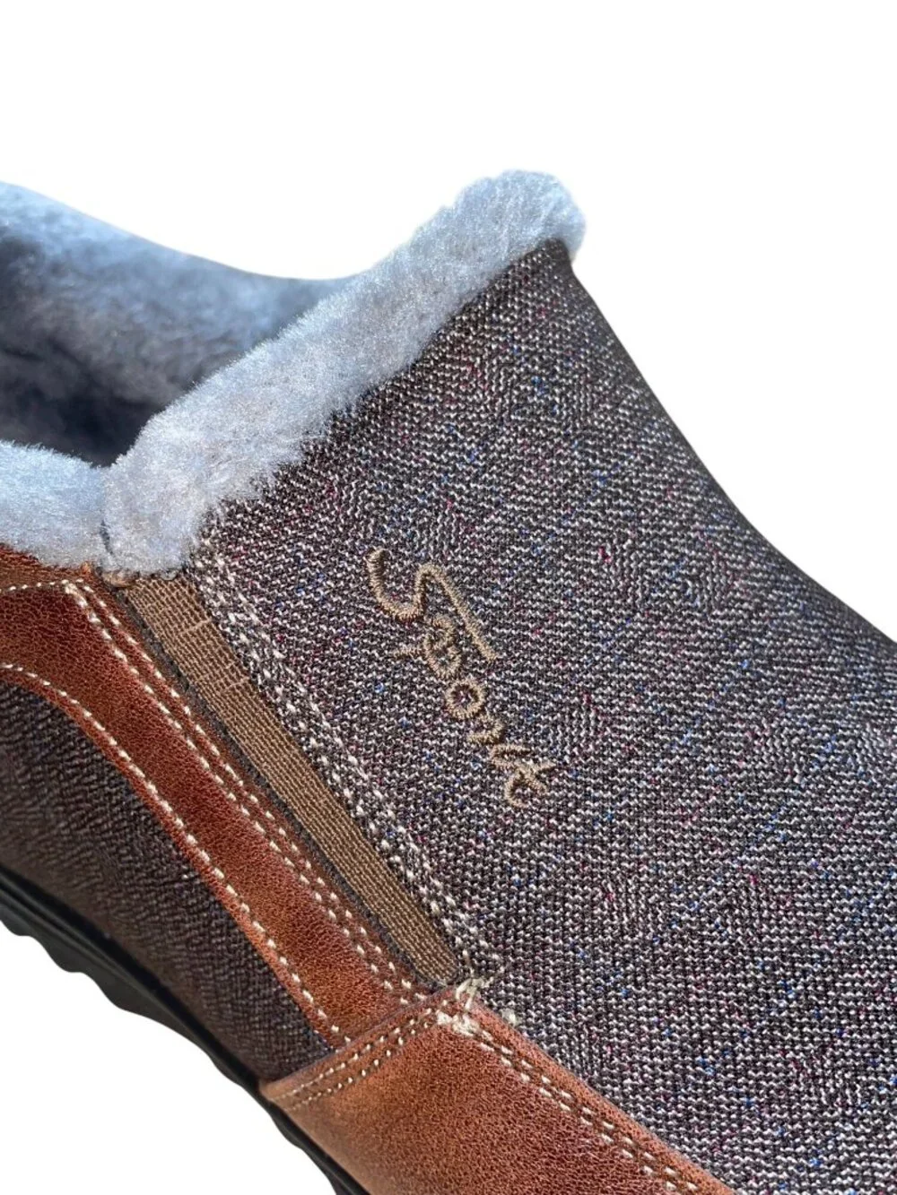 Boxpopla Men’s Brown & Gray Faux Leather Slip-On Winter Boots